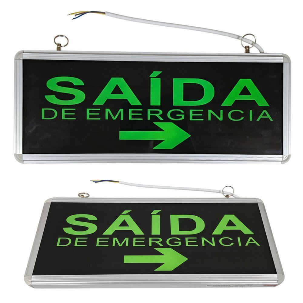 Placa Saida De Emergencia Dupla Face Sinalizaçao Seta Bateria Recarregavel Bombeiro Iluminaçao Condominio Casa - 1
