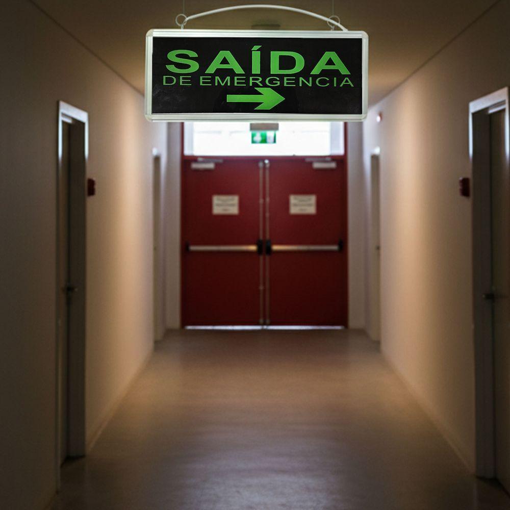 Placa Saida De Emergencia Dupla Face Sinalizaçao Seta Bateria Recarregavel Bombeiro Iluminaçao Condominio Casa - 5