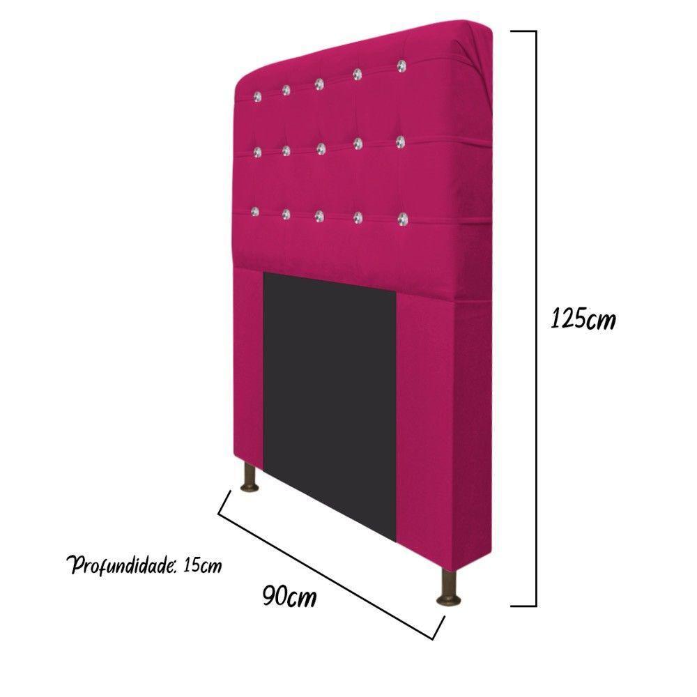 Cabeceira Estofada Dama 90cm Solteiro com Strass Corano Pink - 2