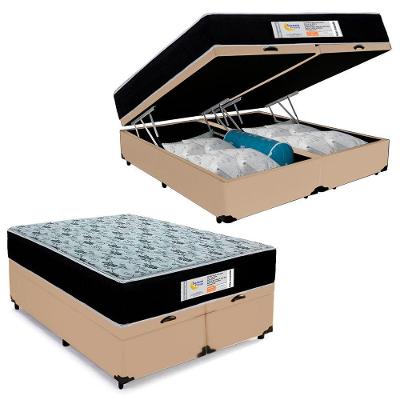 Cama Box Baú Casal Bipartido Sintético + Colchão Molas Ensacadas Sereneprime Sonnolux 138x188x69 Bege