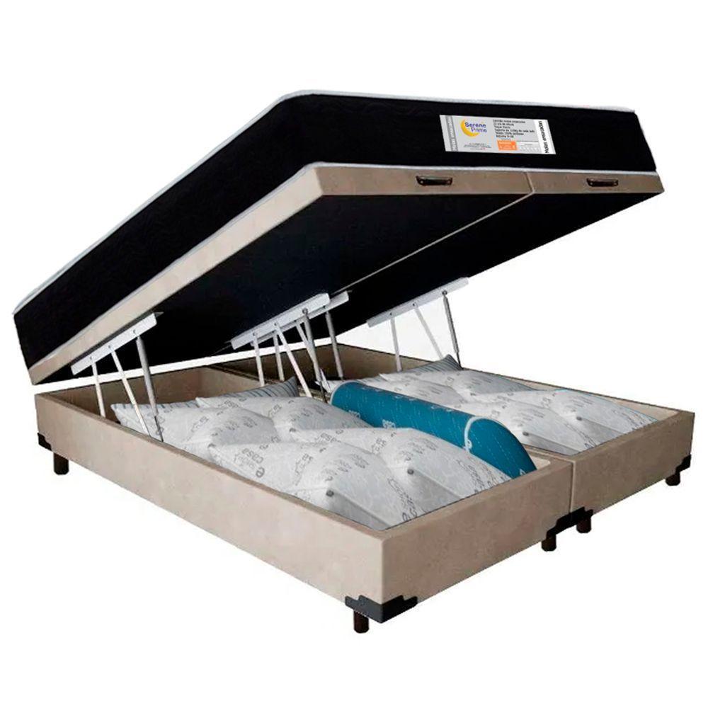 Cama Box Baú Casal Bipartido Suede + Colchão Molas Ensacadas Sereneprime Sonnolux 138x188x69 Bege - 5