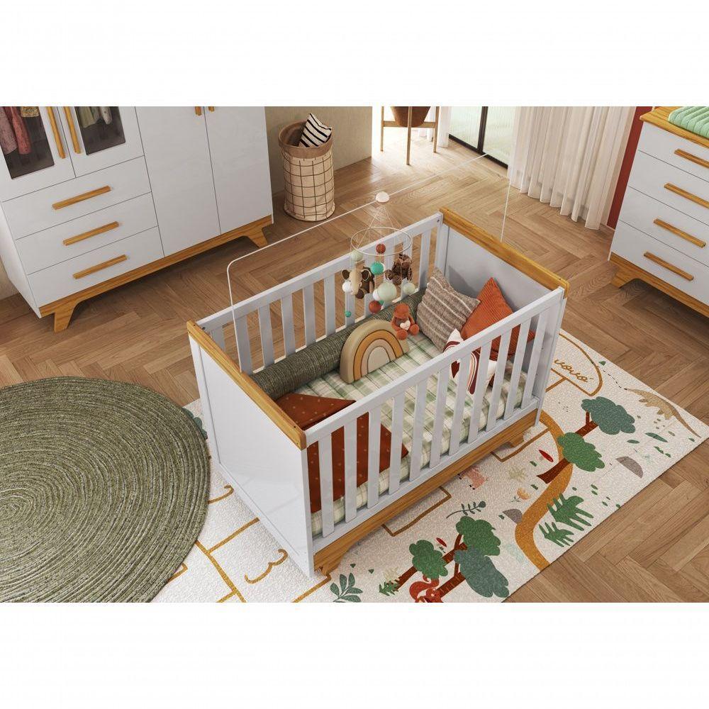 Berço Infantil Retrô - Moveis Peroba Amendoa-branco - 3