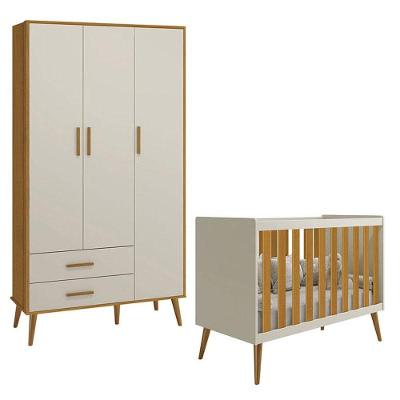 Berço Americano E Guarda Roupa Infantil 3 Portas Isis Areia Acetinado Savana - Reller