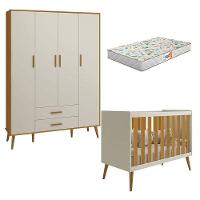 Berço Americano E Guarda Roupa Infantil 4 Portas Isis Areia Acetinado Savana Com Colchão Gazin - 1