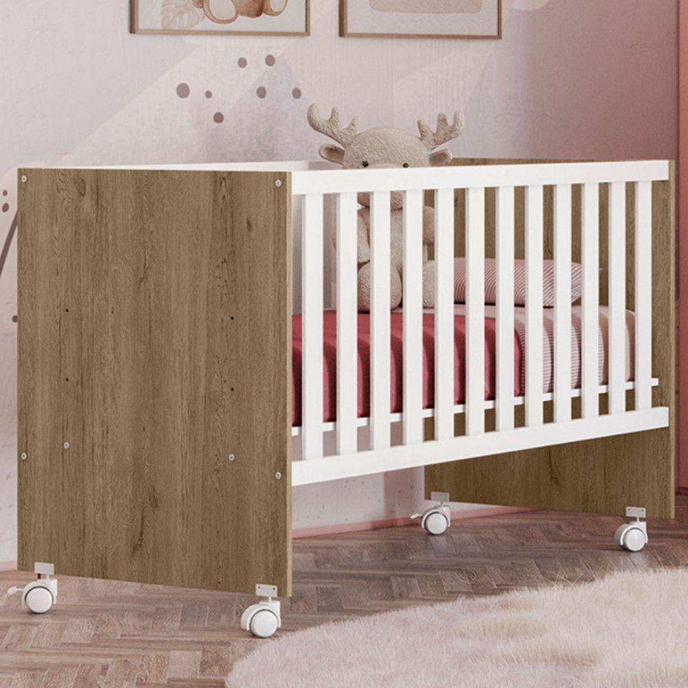 Berço Doce Sonho Em Mdf E Mdp Com Rodízio Qmovi Carvalho Branco - 2