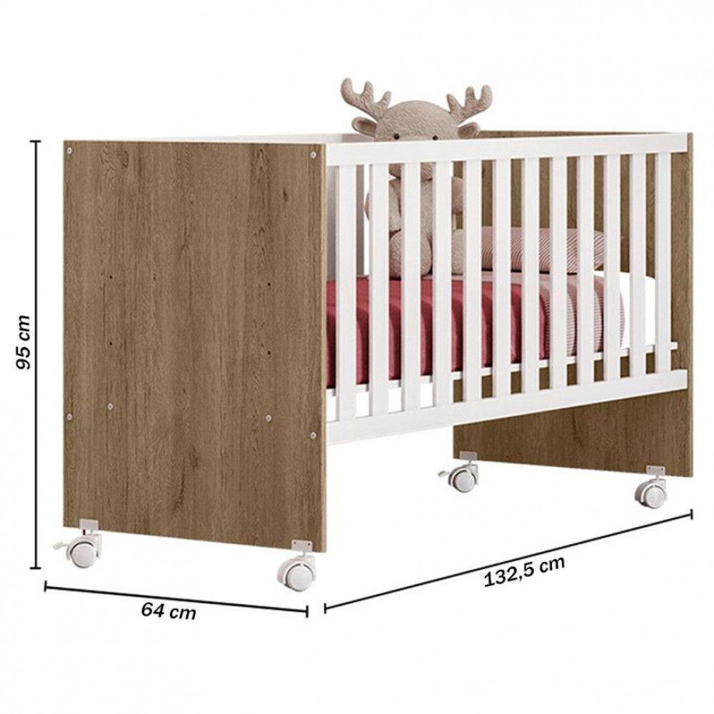 Berço Doce Sonho Em Mdf E Mdp Com Rodízio Qmovi Carvalho Branco - 3