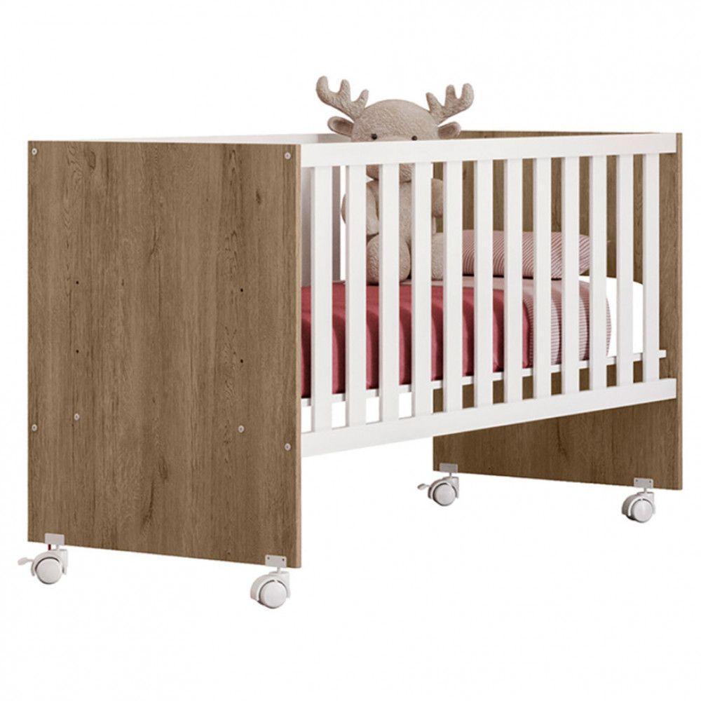 Berço Doce Sonho Em Mdf E Mdp Com Rodízio Qmovi Carvalho Branco - 4