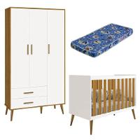 Berço Americano E Guarda Roupa Infantil 3 Portas Isis Branco Acetinado Savana Com Colchão Ortobom - 1