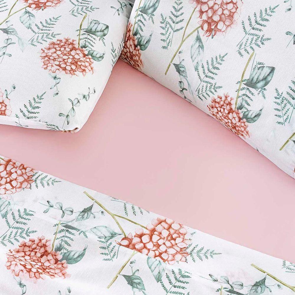 Jogo Cama Lençol Maris Casal Padrão Percalle 200 Fios Estampado 4 Peças Hortênsia Salmão - 3