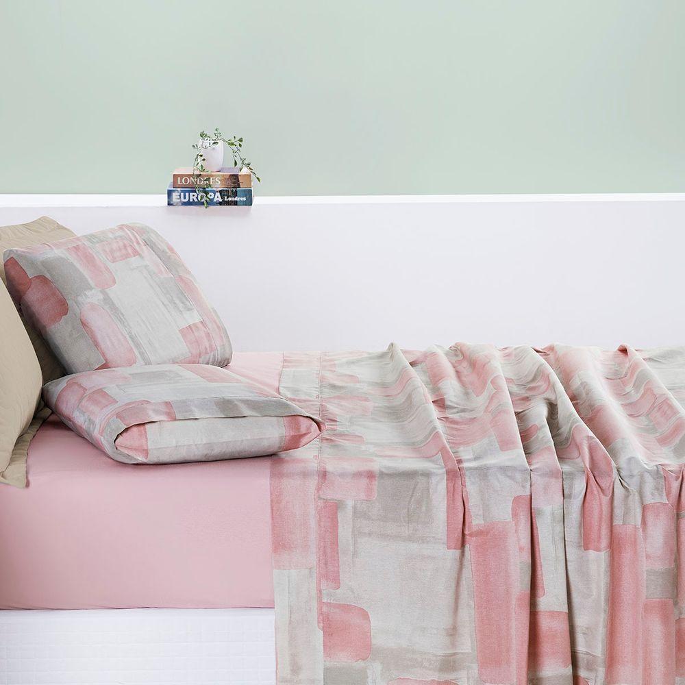 Jogo Cama Lençol Maris King Percalle 200 Fios Estampado 4 Peças Quadri Rosê - 2