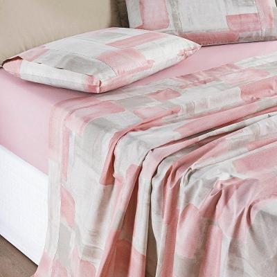 Jogo Cama Lençol Maris Casal Padrão Percalle 200 Fios Estampado 4 Peças Quadri Rosê