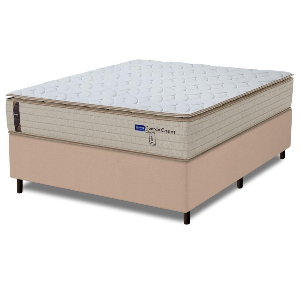 Cama Box Casal Probel Molas Ensacadas Pillow Top 138x188x68cm Guarda Costas Genova Branco/bege - 1