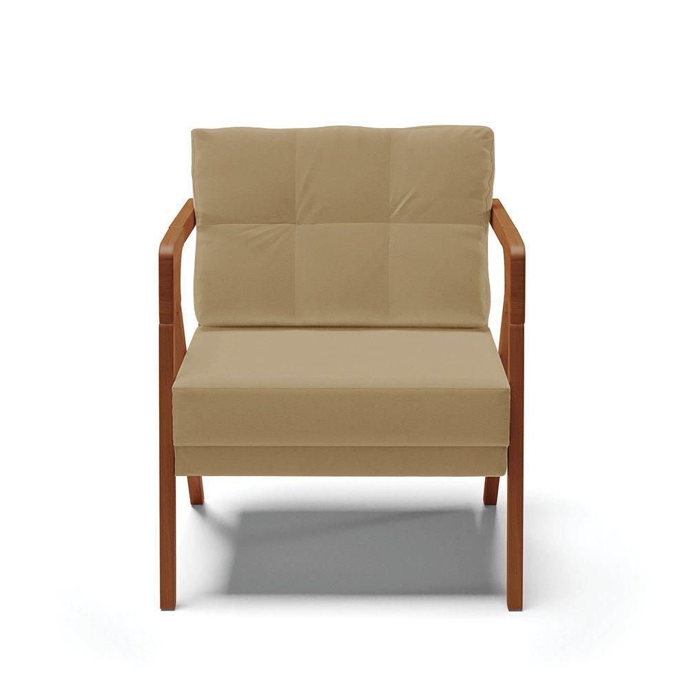 Poltrona Melissa Linho Base De Madeira Castanho A32 Bege - 6