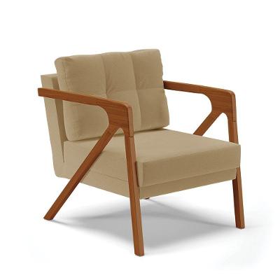 Poltrona Melissa Linho Base De Madeira Castanho A32 Bege