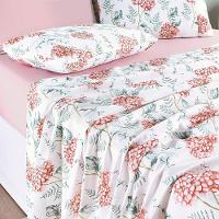 Jogo Cama Lençol Maris King Percalle 200 Fios Estampado 4 Peças Hortênsia Salmão - 1