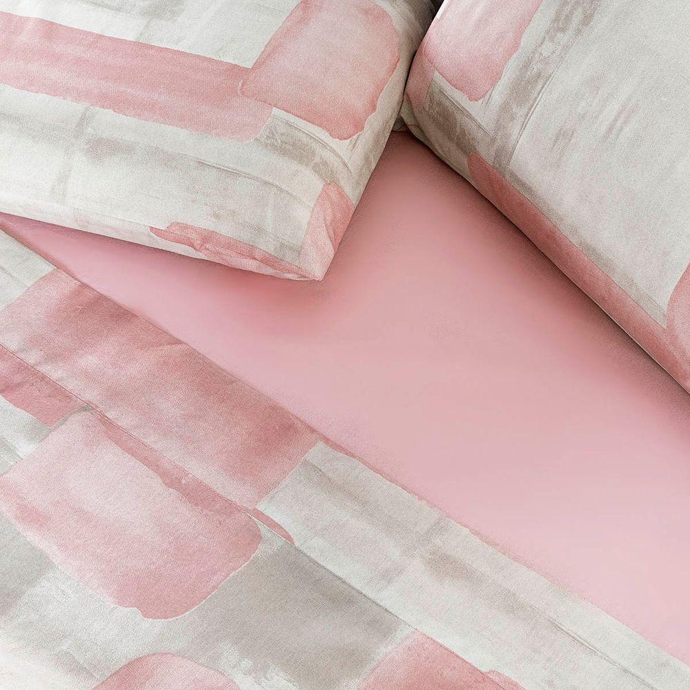 Jogo Cama Lençol Maris Queen Percalle 200 Fios Estampado 4 Peças Quadri Rosê - 3