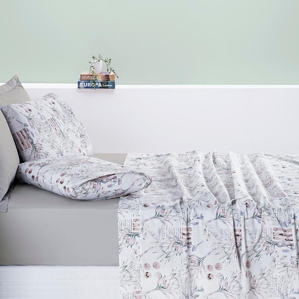 Jogo Cama Lençol Maris Queen Percalle 200 Fios Estampado 4 Peças Protea Cinza - 2