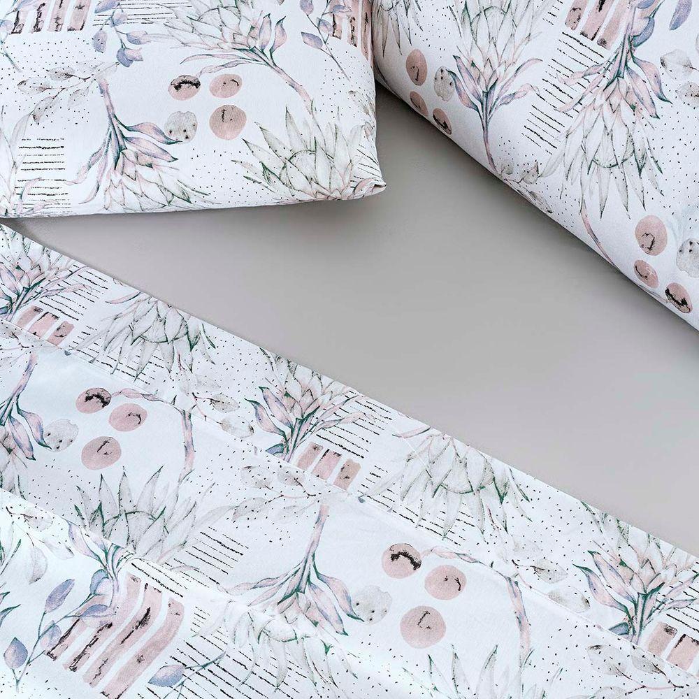 Jogo Cama Lençol Maris Queen Percalle 200 Fios Estampado 4 Peças Protea Cinza - 3