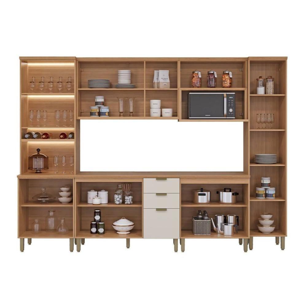 Cozinha Completa Selene 6 Peças (2aéreos+2balcões+2paneleiros) Cp05 Jequitiba-off White Fosco - Linea Brasil - 3