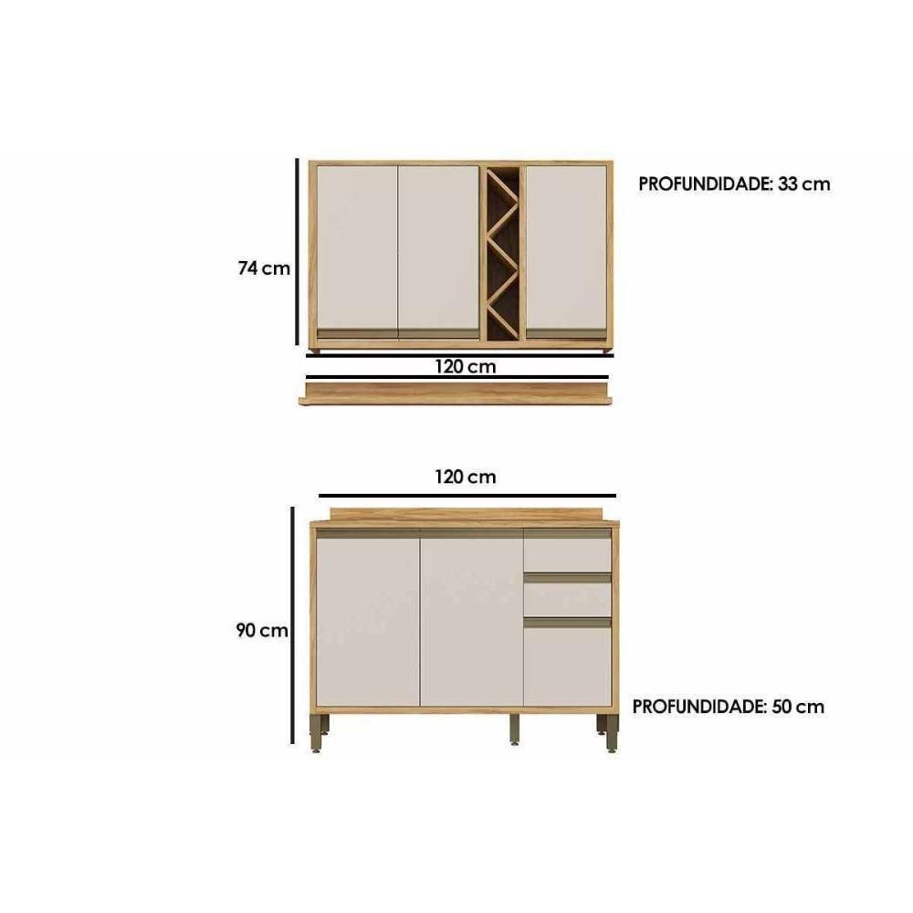 Cozinha Modulada Ronipa Tempranillo Tempranillo 3 Peças (1aéreo+1balcão+1complemento) C3p45 Amendoa-off White-ronipa - 2