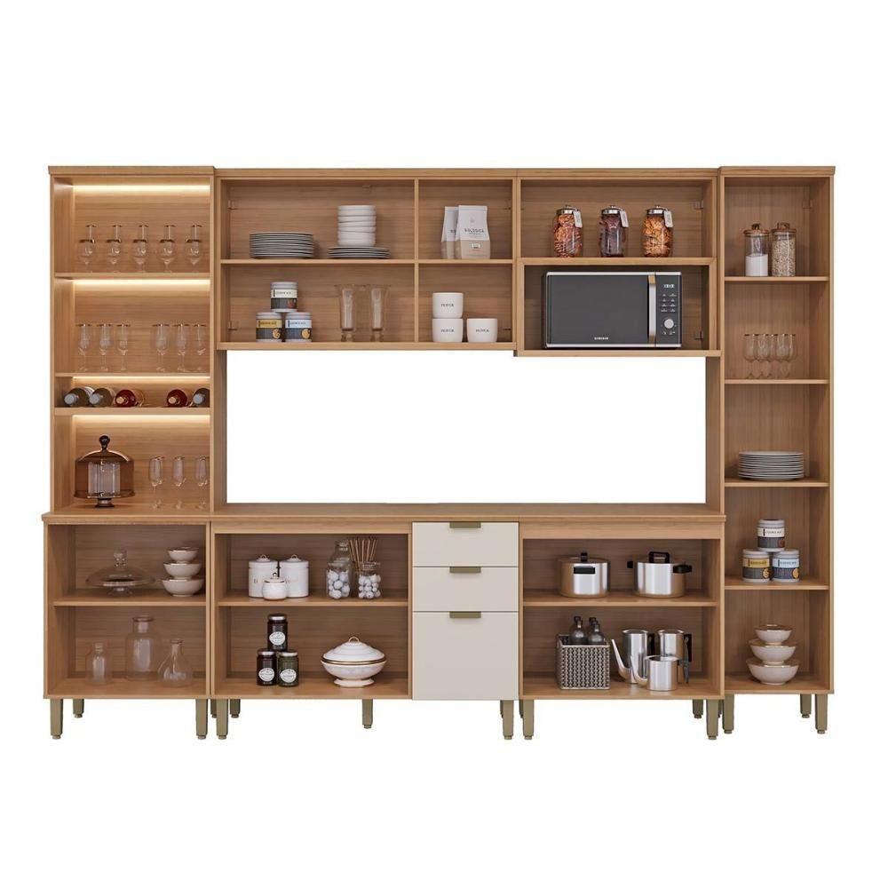 Cozinha Completa Selene 6 Peças (2aéreos+2balcões+1paneleiro+1torrequente) Cp11 Jequitiba-off White Fosco - Linea Brasil - 3