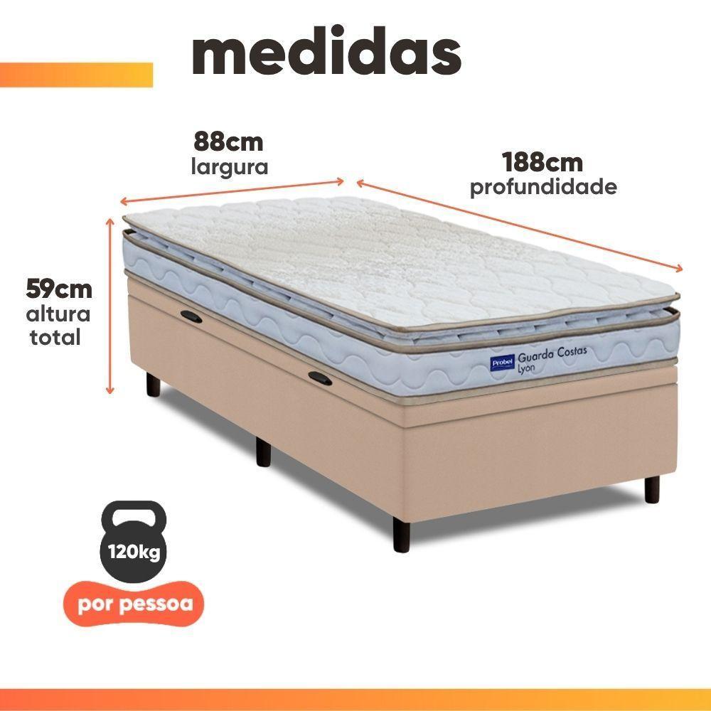 Cama Box Baú Solteiro Probel Espuma D33 Pillow Top 88x188x59cm Guarda Costas Lyon Branco/bege Branco / Bege - 3