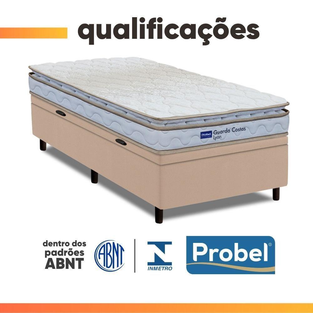 Cama Box Baú Solteiro Probel Espuma D33 Pillow Top 88x188x59cm Guarda Costas Lyon Branco/bege Branco / Bege - 6