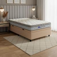 Cama Box Baú Solteiro Probel Espuma D33 Pillow Top 88x188x59cm Guarda Costas Lyon Branco/bege Branco / Bege - 2
