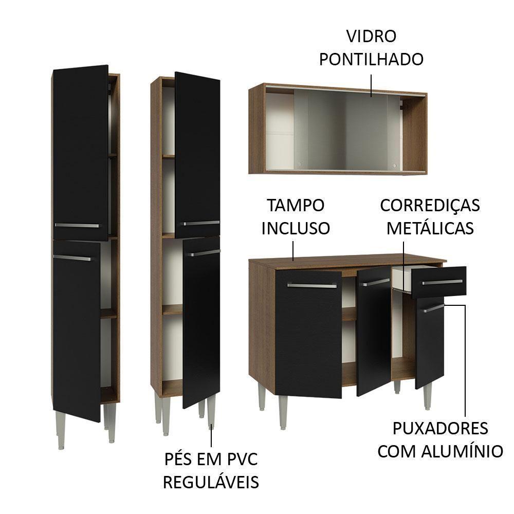Armário De Cozinha Compacta 169cm Rustic/preto Emilly Madesa 10 Rustic/preto Rustic/preto - 4