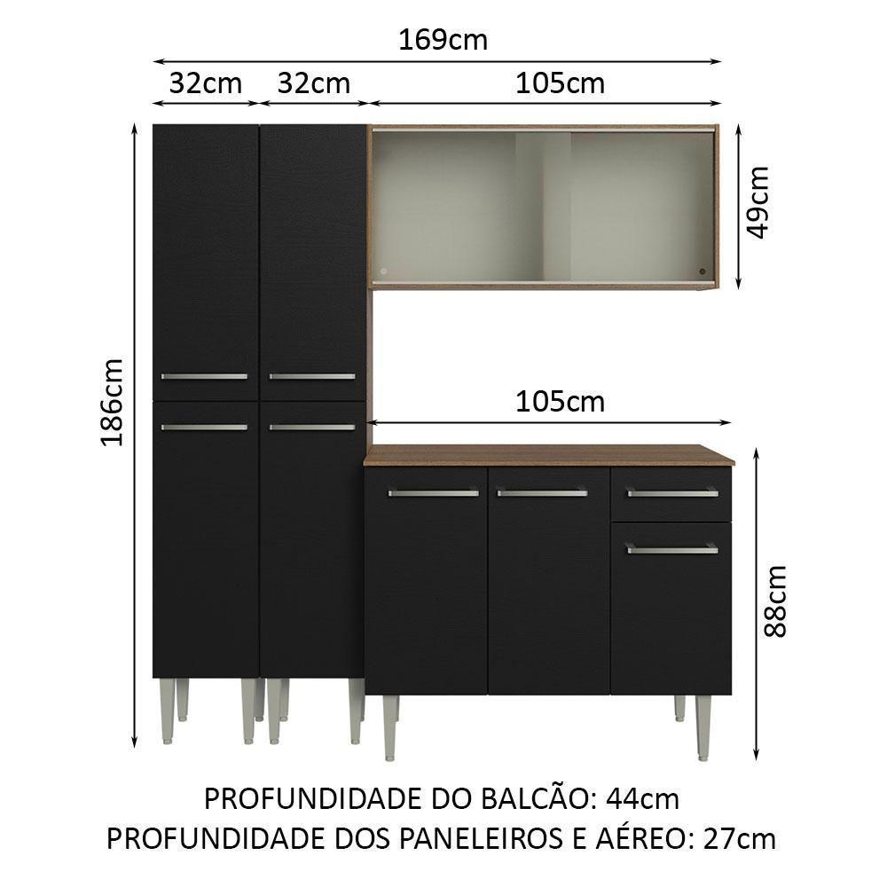 Armário De Cozinha Compacta 169cm Rustic/preto Emilly Madesa 10 Rustic/preto Rustic/preto - 6