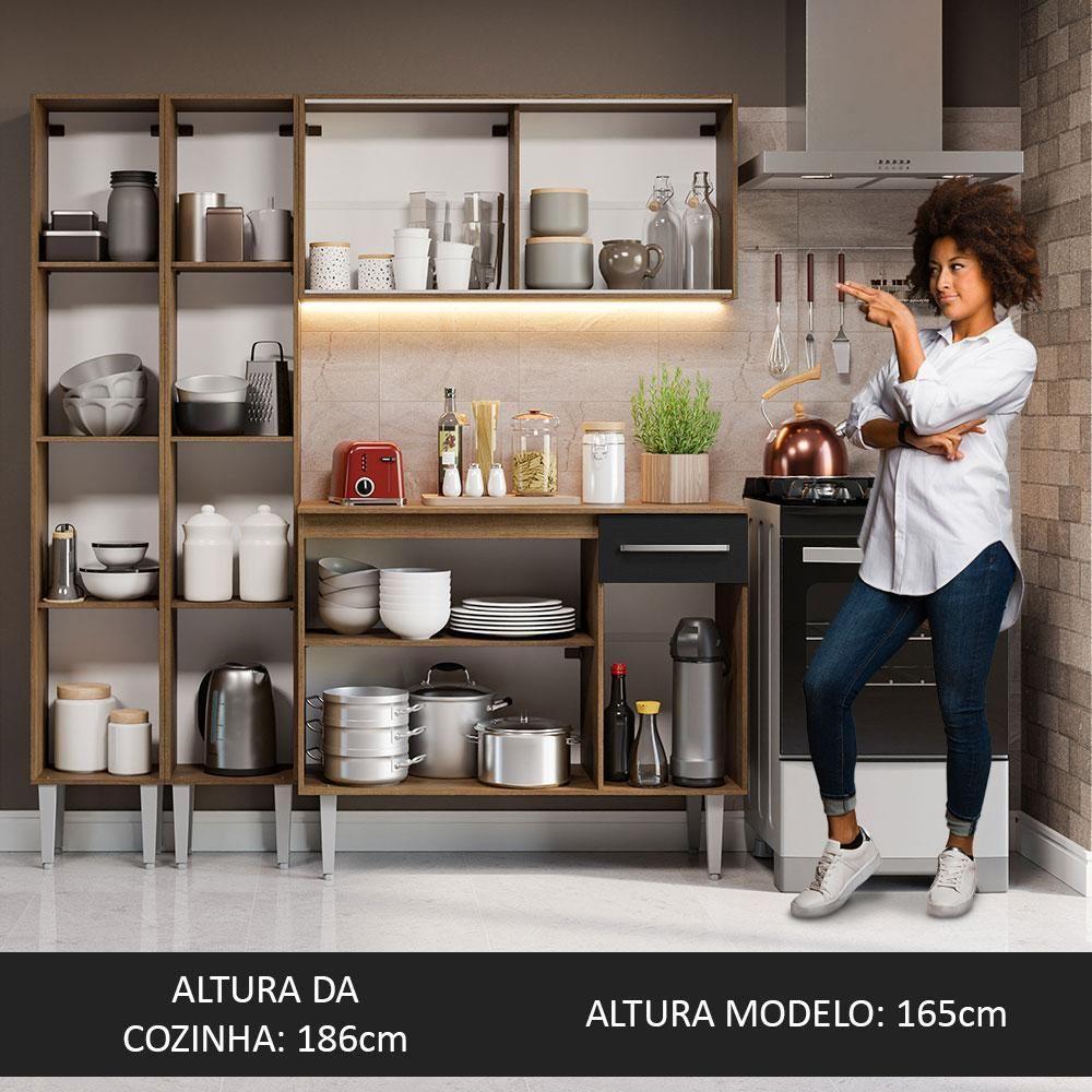 Armário De Cozinha Compacta 169cm Rustic/preto Emilly Madesa 10 Rustic/preto Rustic/preto - 7