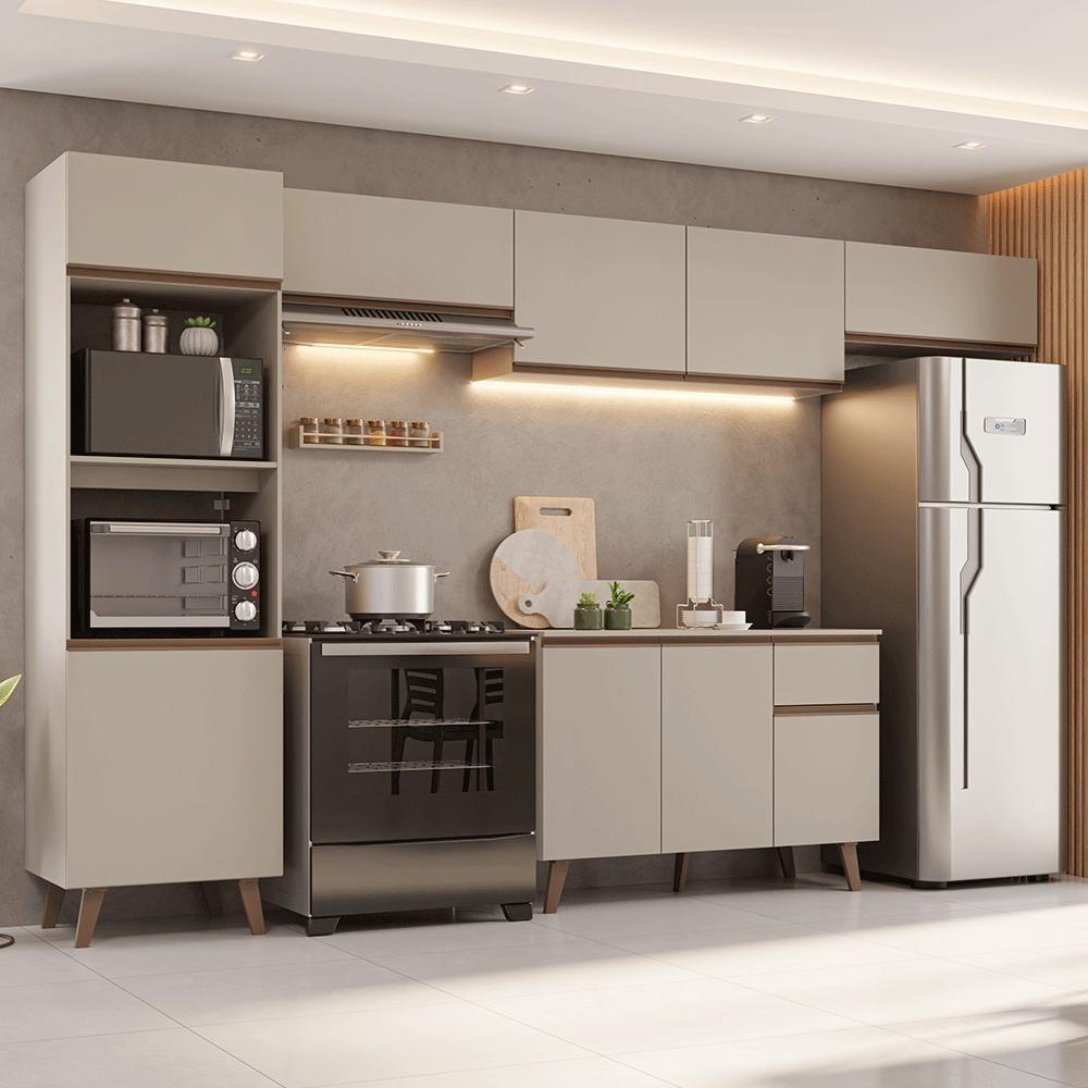 Armário De Cozinha Completa 340 Cm Nice Madesa 01 Crema - 1