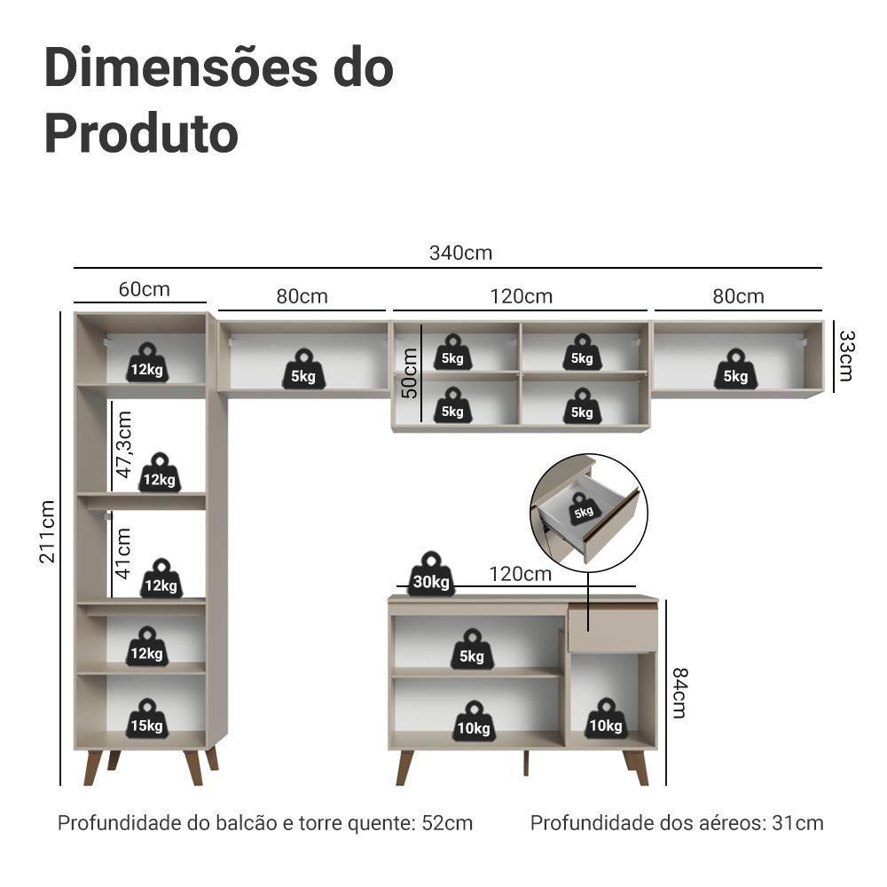 Armário De Cozinha Completa 340 Cm Nice Madesa 01 Crema - 3