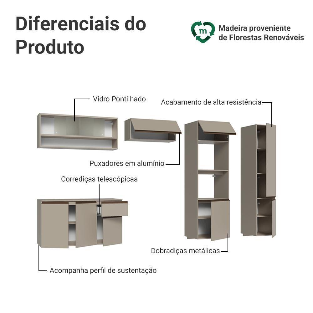Armário De Cozinha Completa 300 Cm Suspenso Nice Madesa 06 Crema - 4