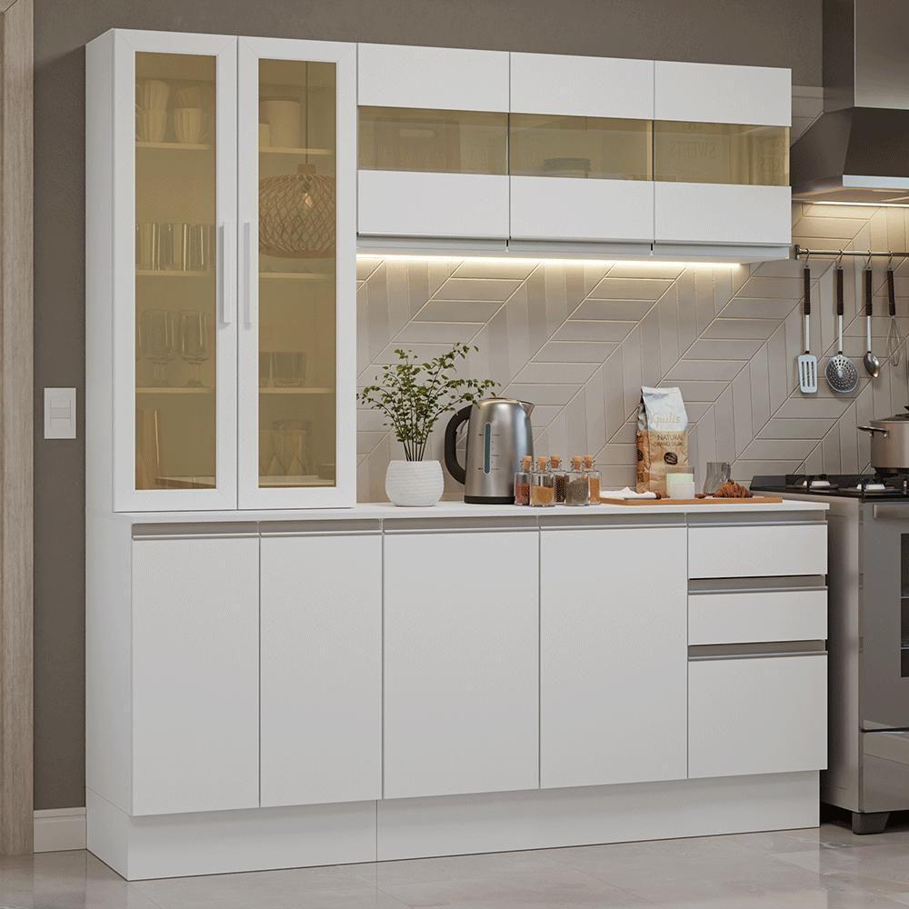Armário De Cozinha Compacta 100% Mdf 180 Cm Branco Smart Madesa 03 Branco Branco - 1