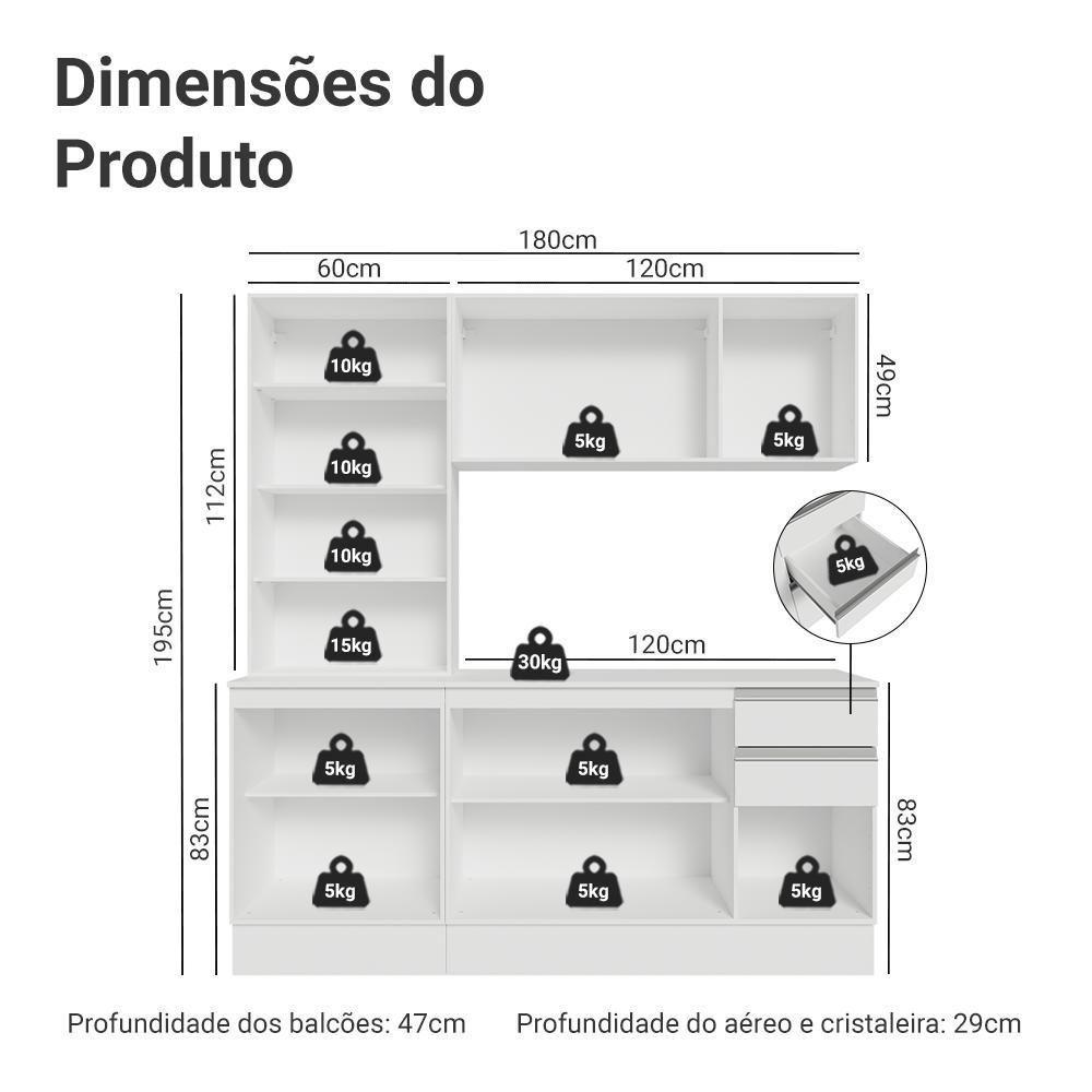 Armário De Cozinha Compacta 100% Mdf 180 Cm Branco Smart Madesa 03 Branco Branco - 3