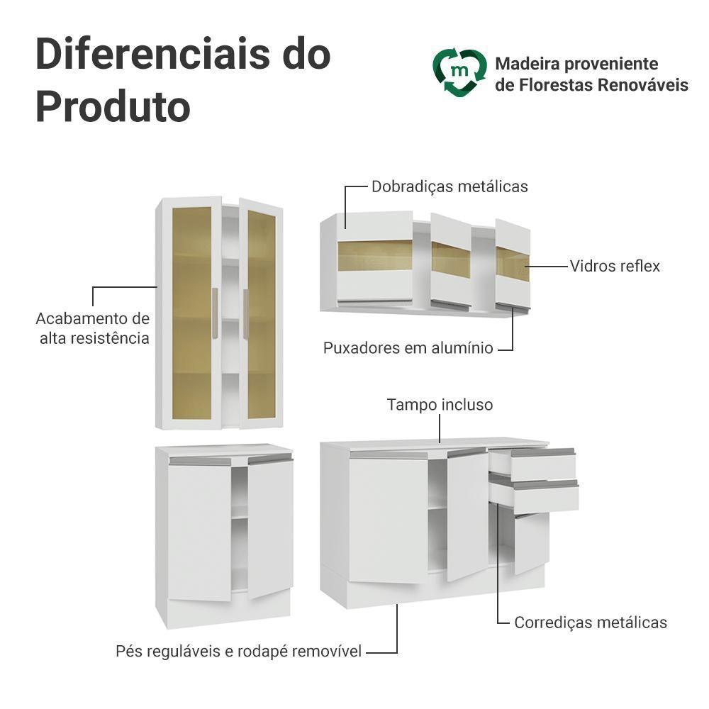 Armário De Cozinha Compacta 100% Mdf 180 Cm Branco Smart Madesa 03 Branco Branco - 4