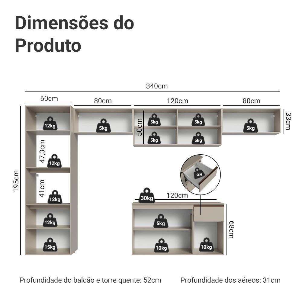 Armário De Cozinha Completa 340 Cm Suspenso Nice Madesa 02 Crema - 3