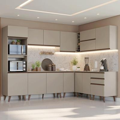 Armário de Cozinha Completa de Canto Nice 15 Portas 1 Gaveta MDP 465 cm Creme