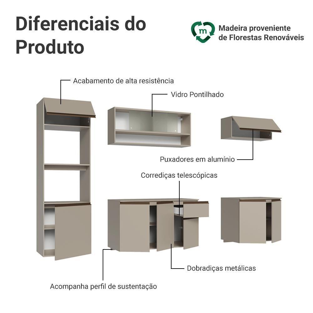 Armário De Cozinha Completa 260 Cm Suspenso Nice Madesaa 15 Crema - 4