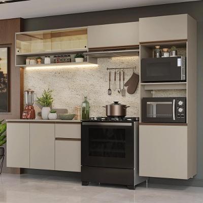 Armário de Cozinha Completa Nice 8 Portas 1 Gaveta MDF 260 cm Creme Suspenso