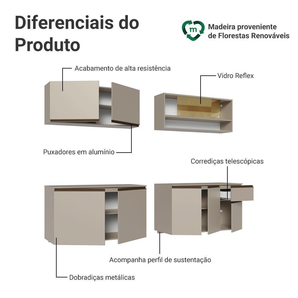 Armário De Cozinha Completa 240 Cm Suspenso Nice Madesa 05 Crema - 4