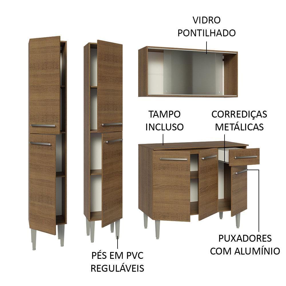 Armário De Cozinha Compacta 169cm Rustic Emilly Madesa 10 Rustic Rustic - 10