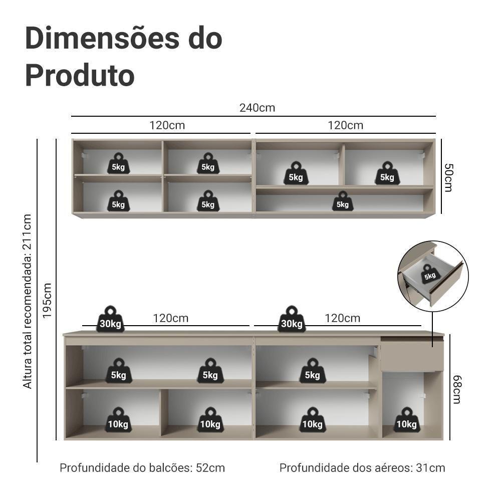 Armário De Cozinha Completa 240 Cm Suspenso Nice Madesa 04 Crema - 3