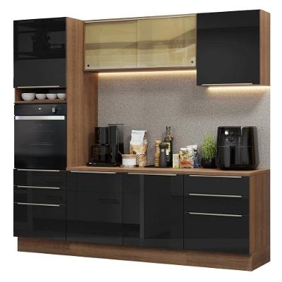 Armário de Cozinha Completa Lux 6 Portas 6 Gavetas MDF 240cm Preto Rustic