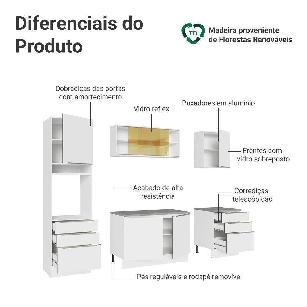 Armário De Cozinha Completa 240cm Branco Veludo Lux Madesa 08 Branco/branco Veludo Branco/branco Veludo - 7
