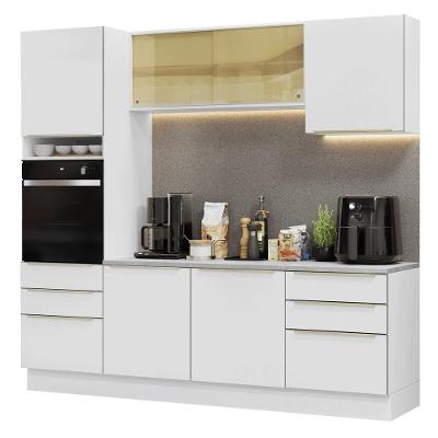 Armário De Cozinha Completa 240cm Branco Veludo Lux Madesa 08 Branco/branco Veludo Branco/branco Veludo