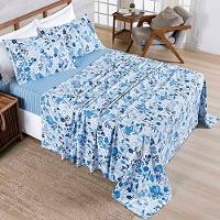 Jogo De Lençol Benim Queen 4 Peças Micropercal 400 Fios Estampado - Loli Azul Floral - 100% Poliéster - 1