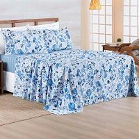 Jogo De Lençol Benim Casal 4 Peças Micropercal 400 Fios Estampado - Loli Azul Floral - 100% Poliéster - 2
