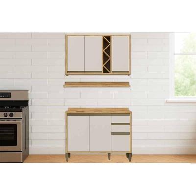 Cozinha Completa Tempranillo 5 Portas 3 Gavetas MDF 120cm Amêndoa e Off White